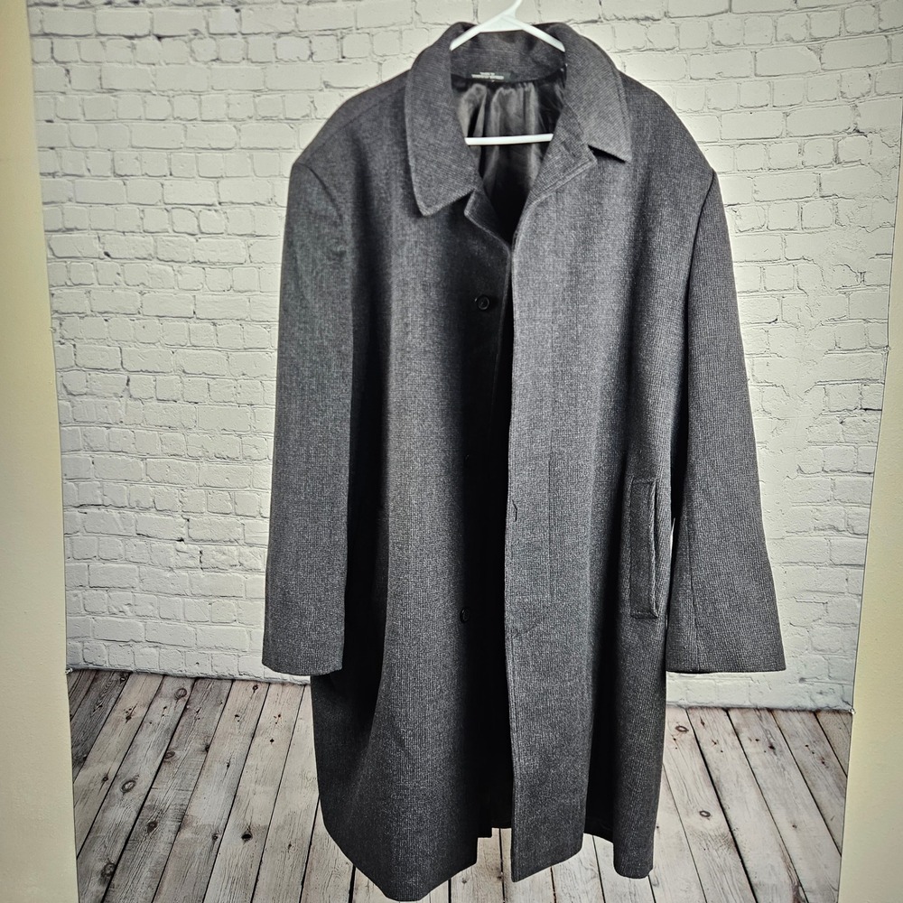 London Fog Signature Mens 44R Wool Blend Overcoat Charcoal Gray Car Coat 44 R